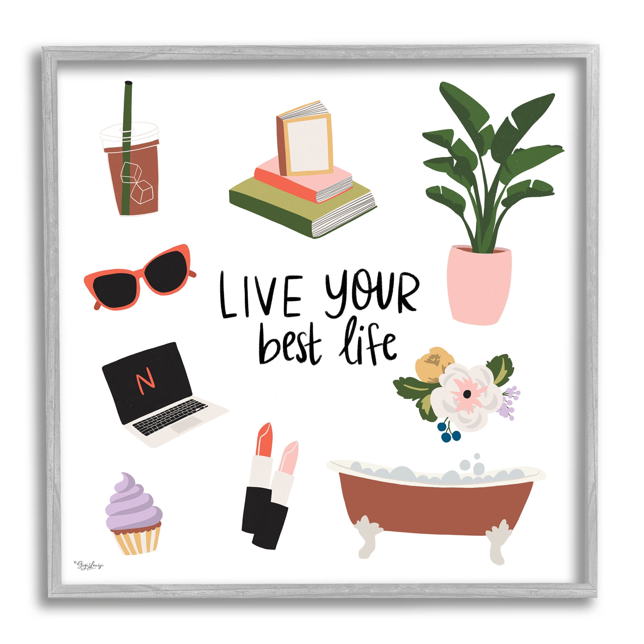 Live Your Best Life Phrase Inspirational Graphic Art Gray Framed Art Print Wall Art