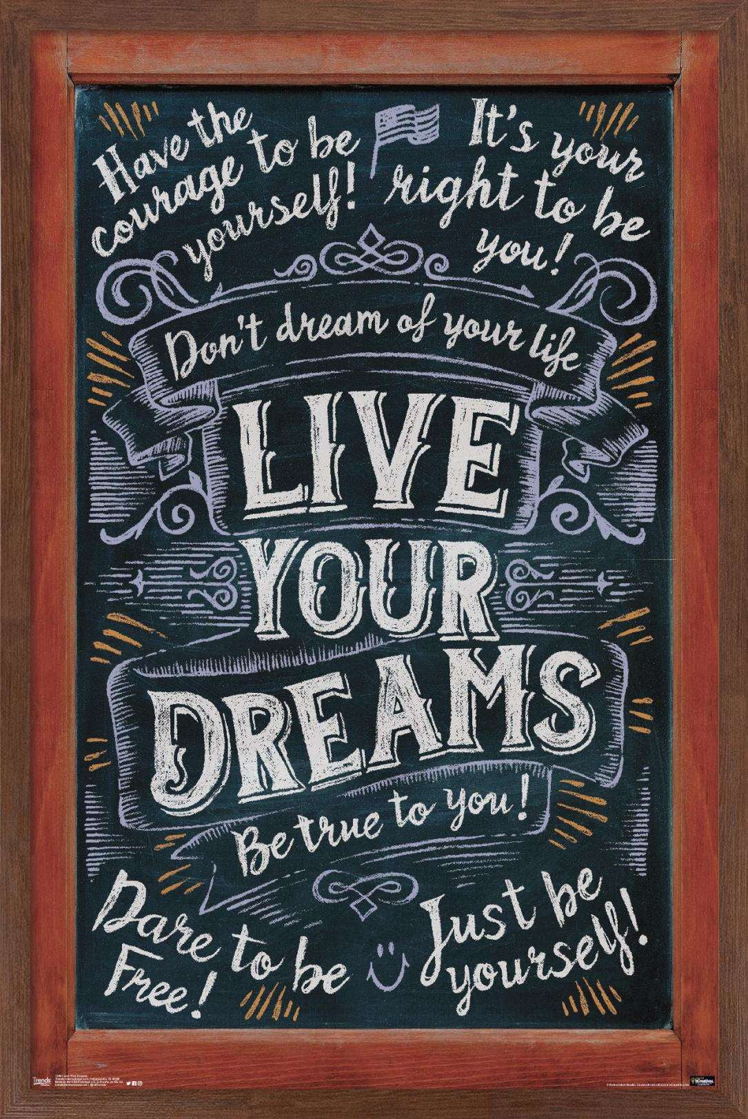 Live Your Dreams Wall Poster, 14.725" x 22.375", Framed