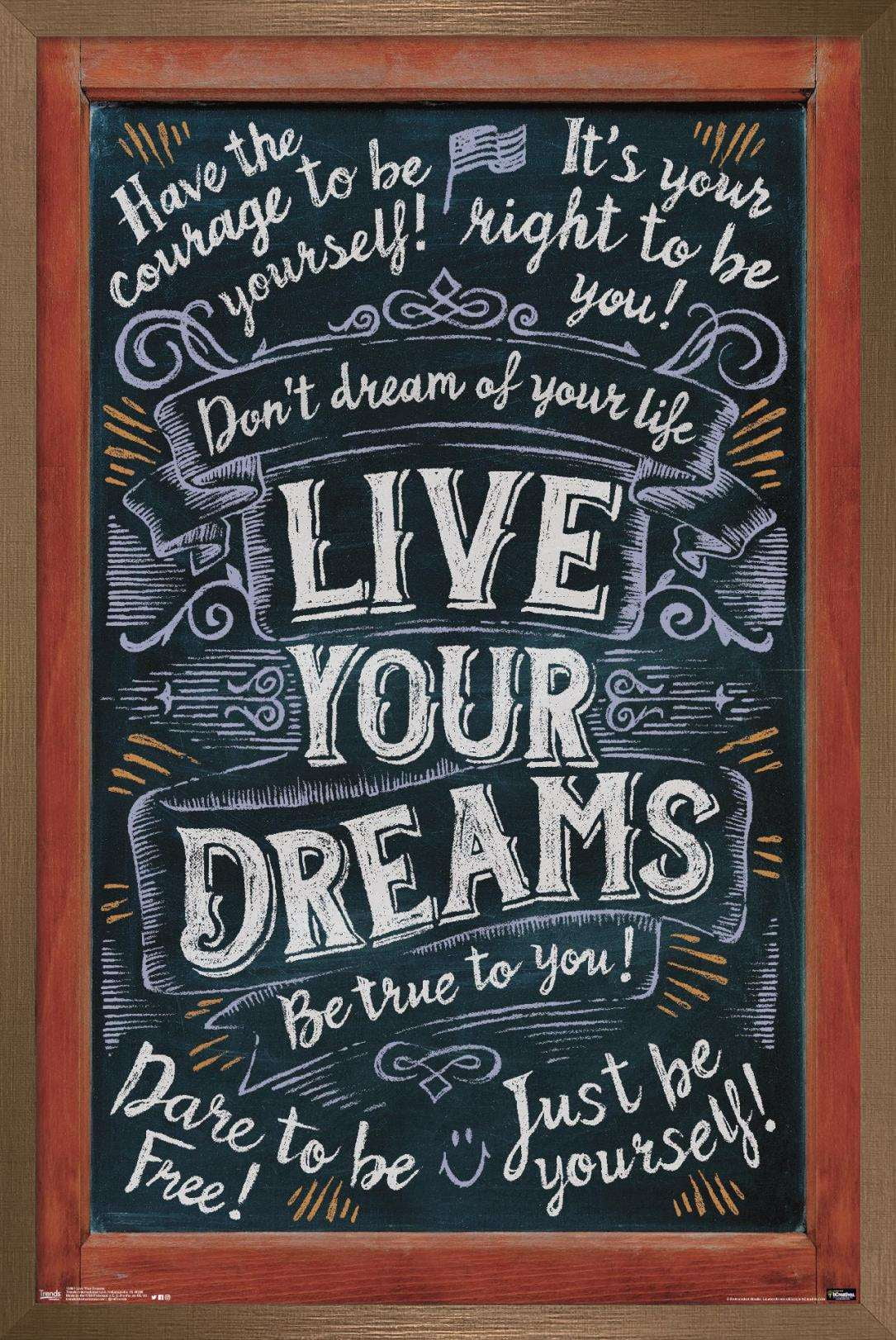 Live Your Dreams Wall Poster, 14.725" x 22.375", Framed