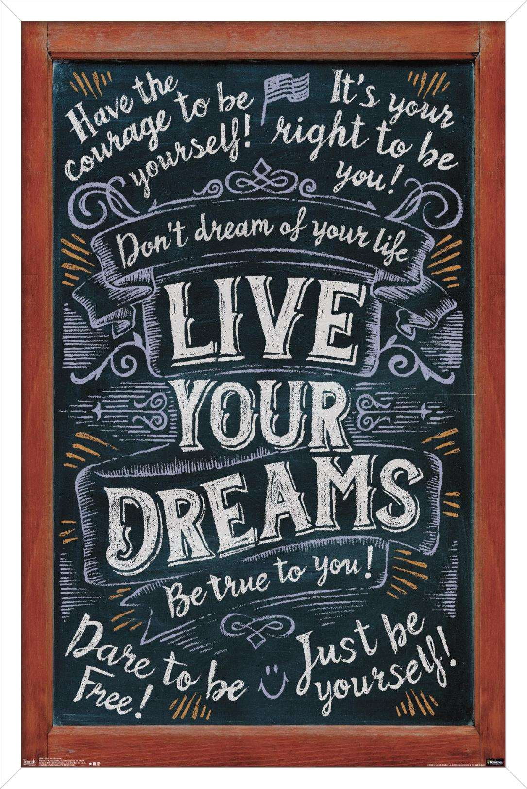 Live Your Dreams Wall Poster, 14.725" x 22.375", Framed