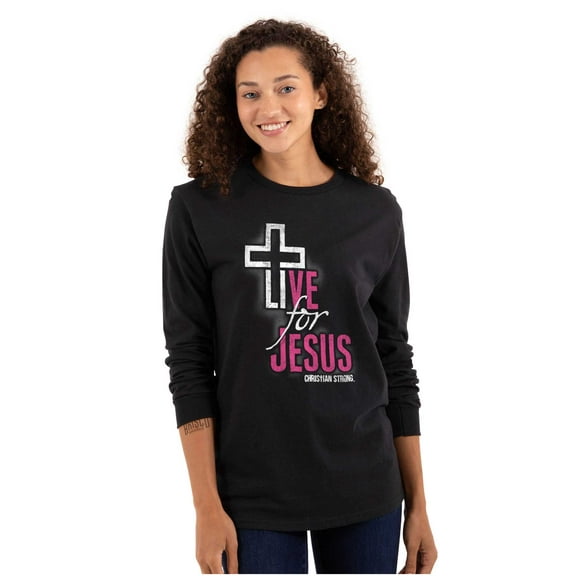 Live for Jesus Religious Faith Long Sleeve TShirt Men Women Brisco Brands M