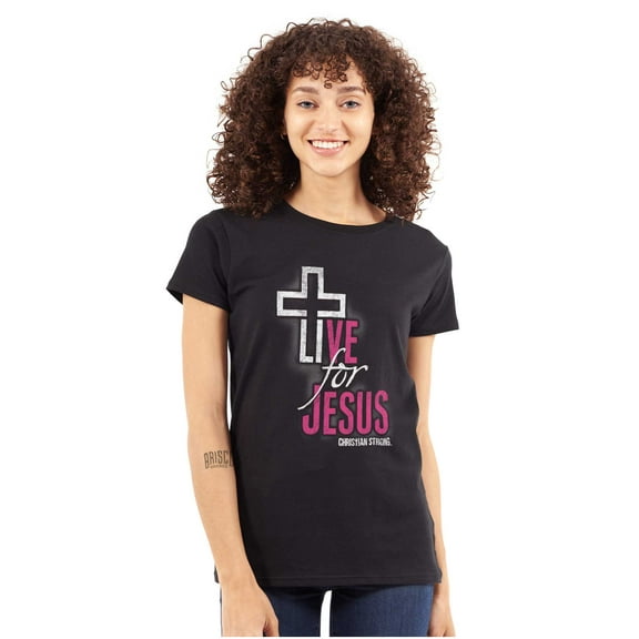 Live for Jesus Religious Faith Womens Slim Fit Graphic Tee Brisco Brands S