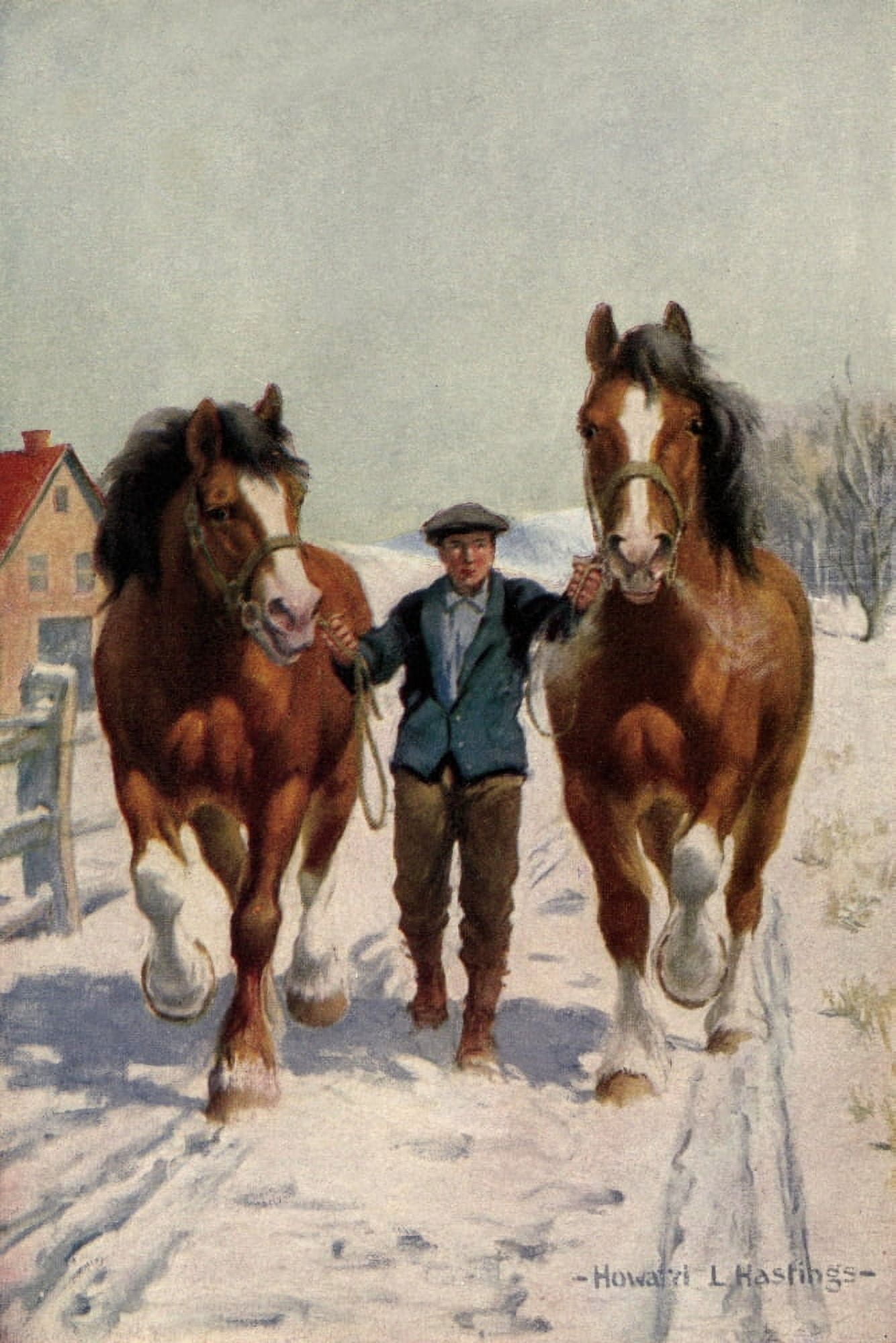 Live stock and Dairy Farming c1918 Horses in the Snow Canvas Art - Howard L Hastings (18 x 24)