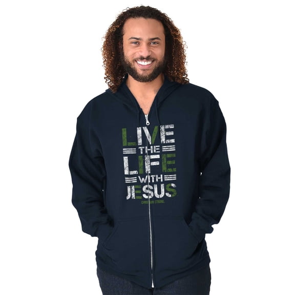 Live the Life With Jesus Religion Unisex Fleece Graphic Zip Up Hoodie Brisco Brands 5X