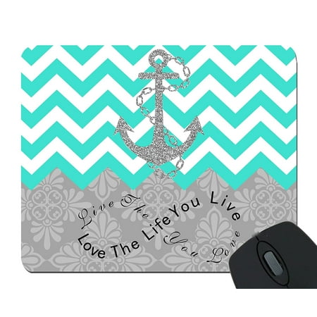 Live the Life You Love, Love the Life You Live Gray Anchor Turquoise Chevron European Retro Pattern Mouse pads Gaming Mouse Pad 9.84x7.87 inches