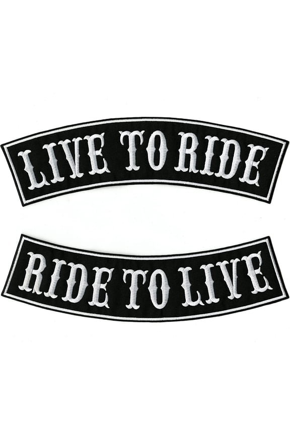 Live to Ride, Ride to Live Rocker Patches 12" | Black Embroidered Motorcycle Jacket Back Top Bottom Patch | Large - by Nixon Thread Co.