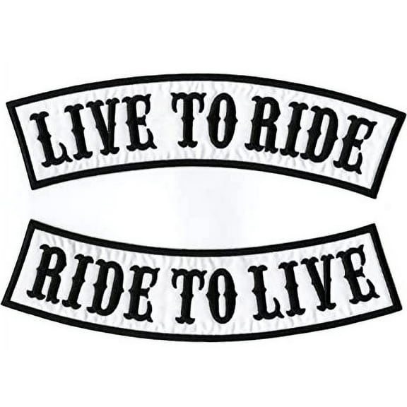 Live to Ride, Ride to Live Rocker Patches 12" | Large White/Black Embroidered Motorcycle Jacket Back Top Bottom Patch - by Nixon Thread Co.