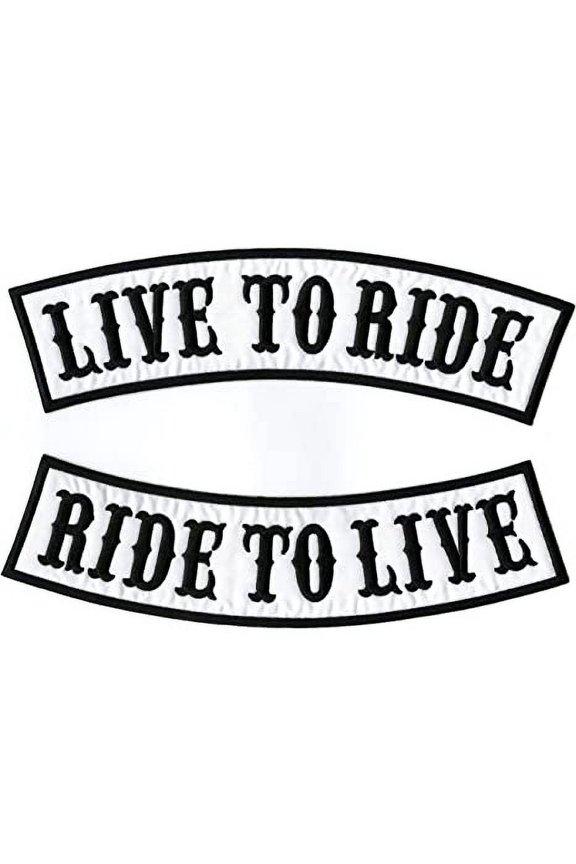 Live to Ride, Ride to Live Rocker Patches 12" | Large White/Black Embroidered Motorcycle Jacket Back Top Bottom Patch - by Nixon Thread Co.