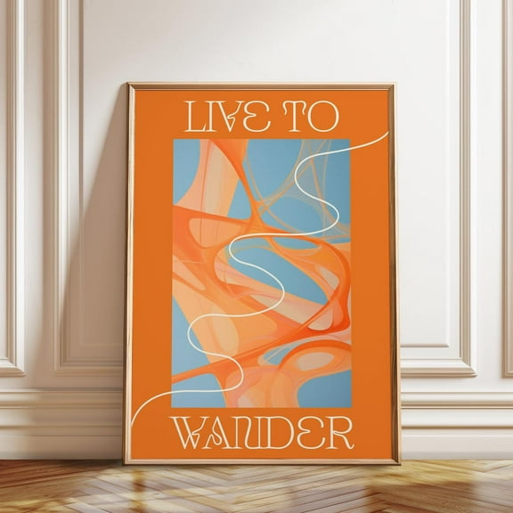 Live to Wander Abstract Orange Waveforms Modern Home Decor, Unframed Paper Poster 11x14in