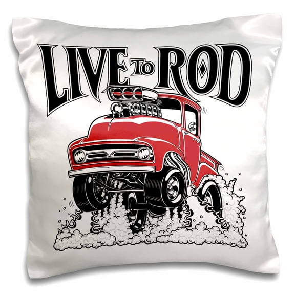 3drose, Live to Rod with This 1956 Street Racing Pick Up, Wheelies and Flames, 16x16 inch Pillow Case