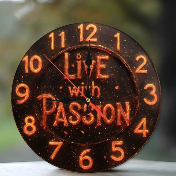 Live with Passion Clock Wall Art Home Decor 10-Inch Silent Wooden Wall Clock, Battery Operated (AA Batteries Not Included), Artistic Home Decor
