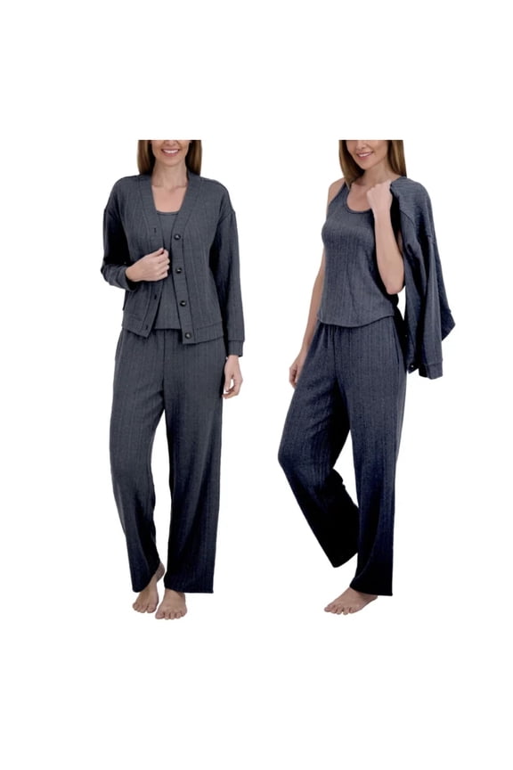 Women's 3 Piece Textured Cable Knit Lounge Set (US, Alpha, X-Large, Regular, Regular, Navy)