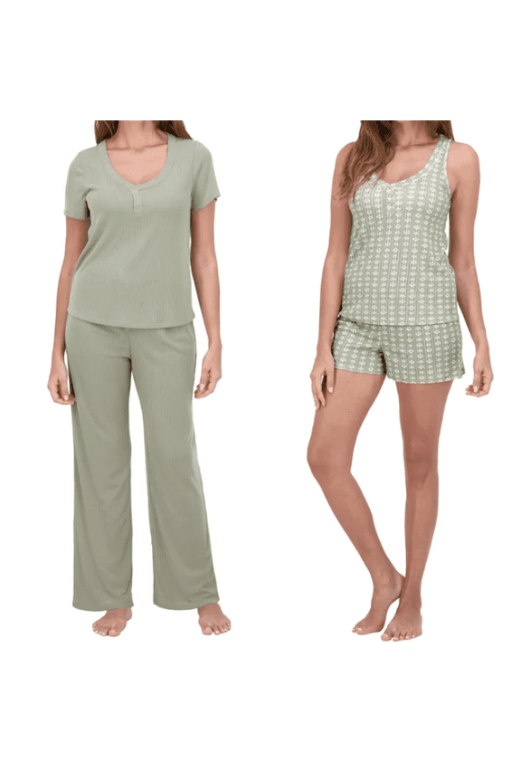 Womens 4-piece Pointelle Lounge Set Green (Iceberg Green) L