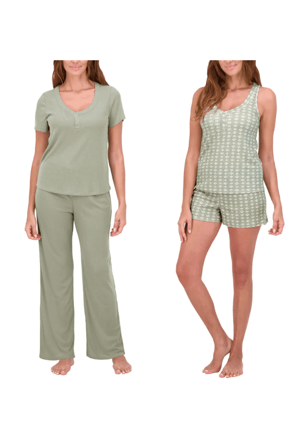 Womens 4-piece Pointelle Lounge Set Green XL