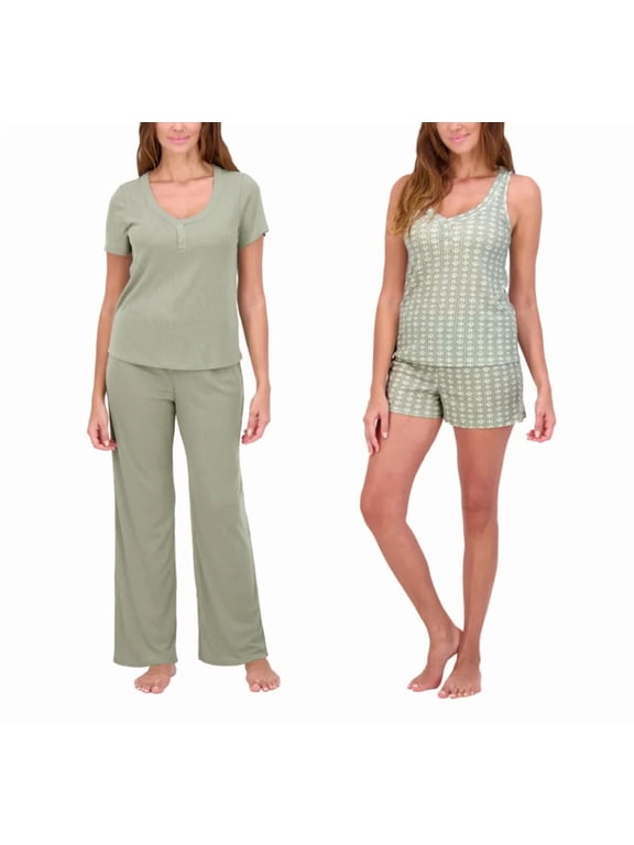 Womens 4-piece Pointelle Lounge Set - X-Small - Green