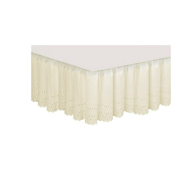 LiveElegant Twin Size PolyCotton Floral Eyelet Embroidered Bed Skirt with Scalloped Edges (39" x 75" +16" Drop) - Ivory