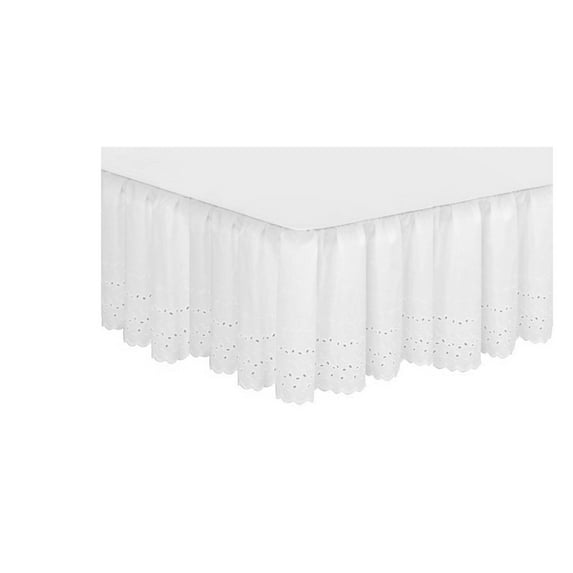 LiveElegant Twin Size PolyCotton Floral Eyelet Embroidered Bed Skirt with Scalloped Edges (39" x 75" +16" Drop) - White