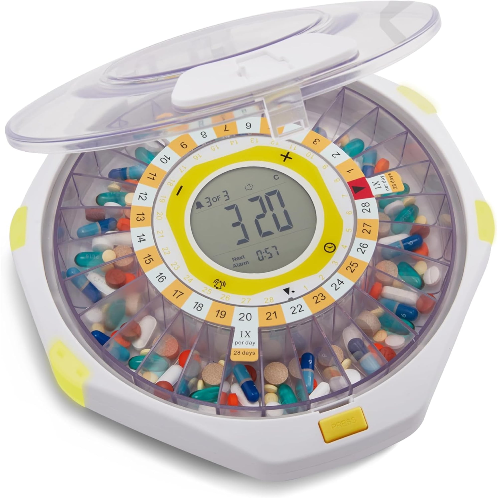 LiveFine Bluetooth Automatic Pill Organizer with Alerts, Lock & LCD - Clear Lid