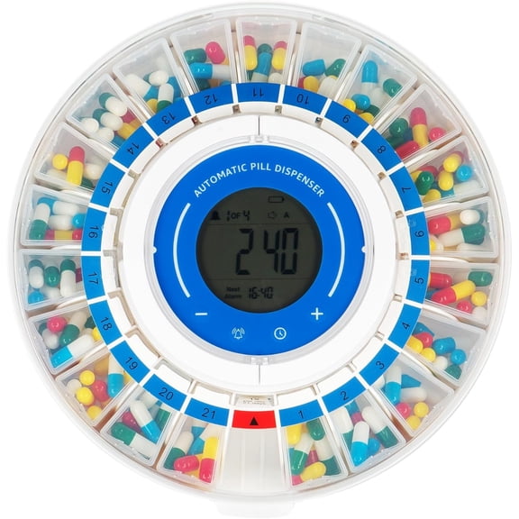 LiveFine Smart Pill Dispenser WiFi App, 21 Compartments, Alarm Reminder, LCD, Sound & Light Alerts