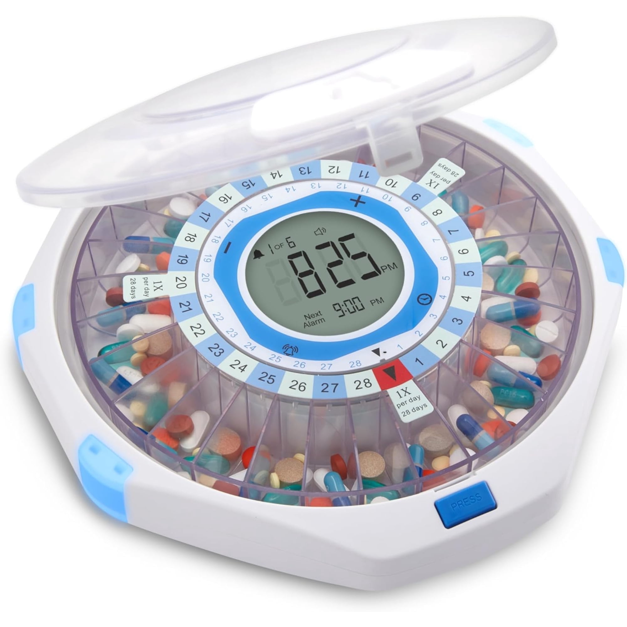 LiveFine WiFi Automatic Pill Organizer with Remote Medication System, Lock & Key, 28-Day, Frosted