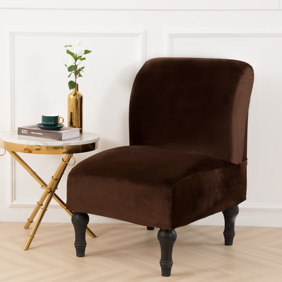 LiveGo Armless Accent Chair Cover, Stretch Velvet Armless Slipper Chair Slipcover, Universal Thin Fabric Removable Washable Armless Chair Cover Furniture Protector for Home Living Room Hotel
