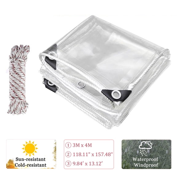 LiveGo Outdoor Clear Tarp Curtain Transparent Vinyl Tarp with Grommets & Rope - Water, Tear, and Cold Weather Resistant for Plants Greenhouse Pergola Garden Patio