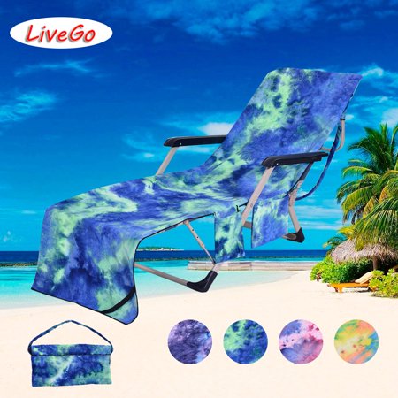 LiveGo Portable Beach Chair Cover with Side Pockets, Microfiber Chaise Lounge Towel Cover for Sun Lounger Pool Sunbathing Vacation Garden Beach Hotel, Easy to Carry, No Sliding, Tie-Dye