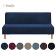 thumbnail image 1 of LiveGo Stretch Velvet Futon Cover Armless Sofa Covers Thick Sofa Bed Slipcover Protector, Navy Blue, 1 of 8