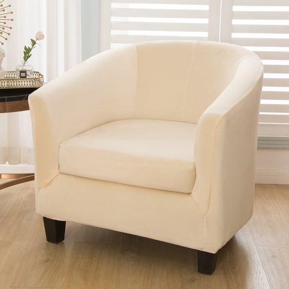 LiveGo Tub Chair Slipcover, 2-Piece Velvet Club Chair Covers with Cushion Cover, Washable Armchair Sofa Couch Cover, Furniture Protector for Living Room Bar Counter Hotel