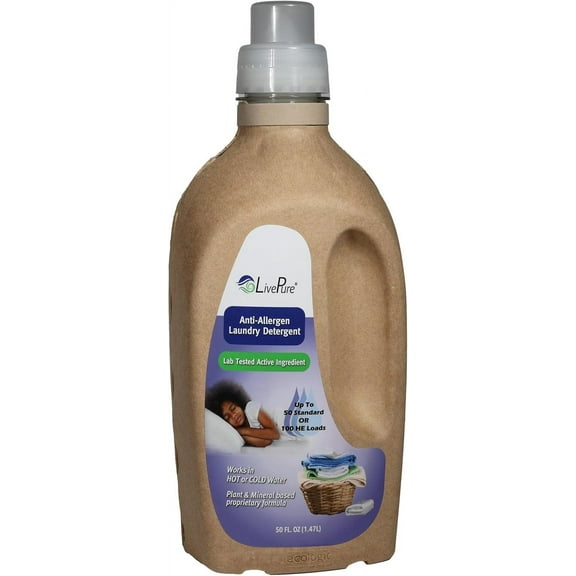 LivePure Anti-Allergen 50 OZ Laundry Detergent for Dust Mites, Pet Dander, Allergies.