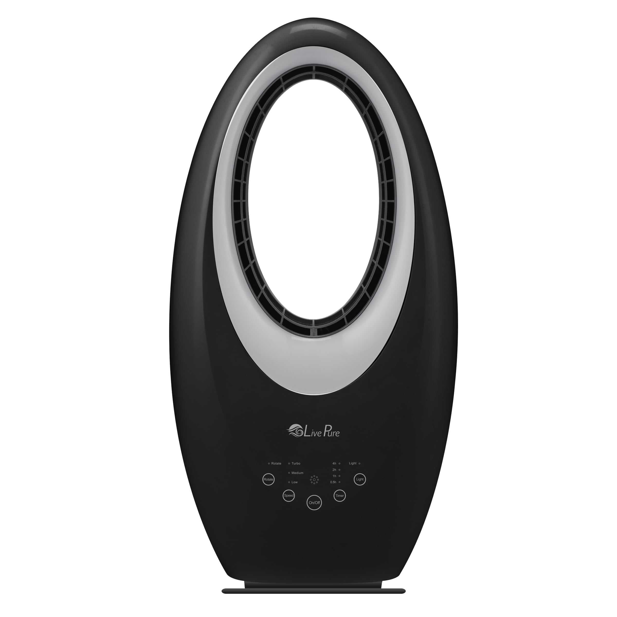 LivePure Bladeless Oscillating Fan w/Filter and Aroma Tray. 3-Speed Adjustment, Touch Control, Quiet Cooling, Stand Up Fan for Bedroom, Office, Kitchen, Black
