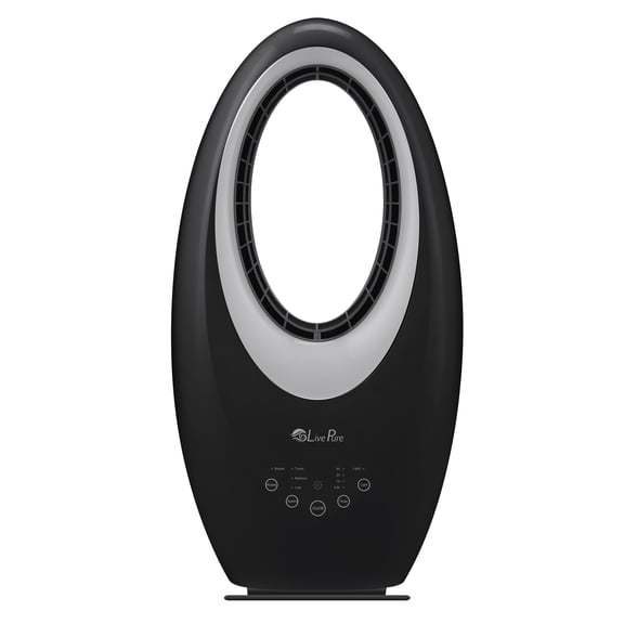 LivePure Bladeless Oscillating Fan w/Filter and Aroma Tray. 3-Speed Adjustment, Touch Control, Quiet Cooling, Stand Up Fan for Bedroom, Office, Kitchen, Black