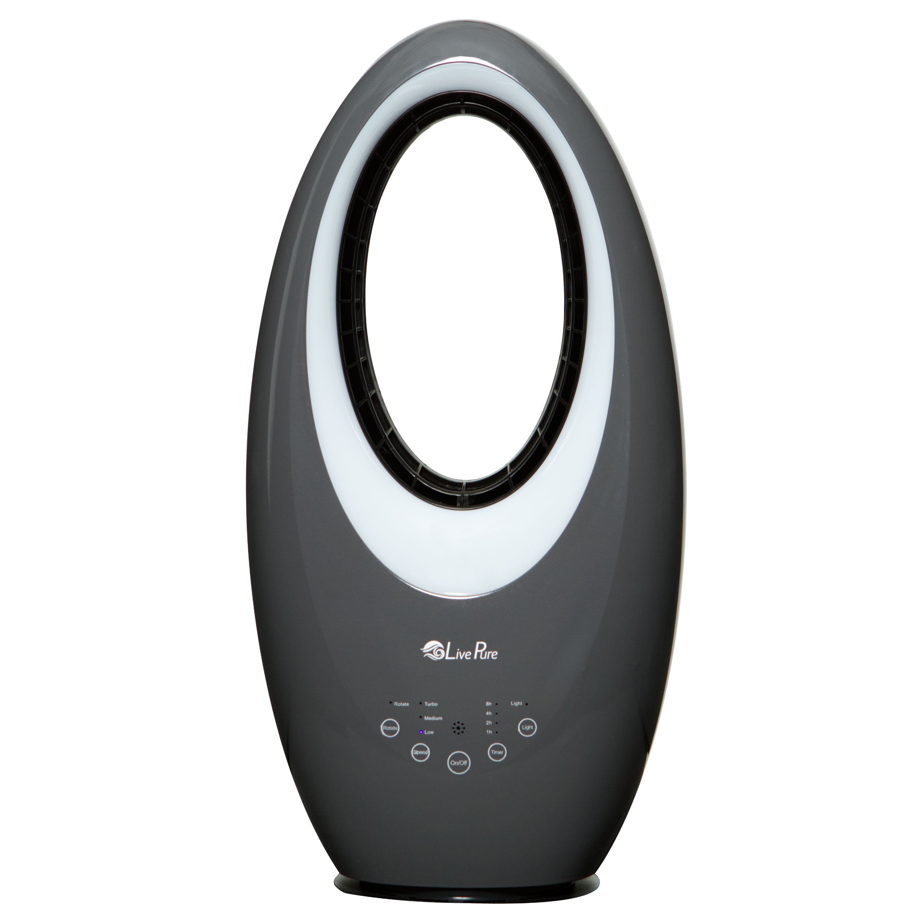 LivePure Bladeless Oscillating Fan w/Filter and Aroma Tray. 3-Speed Adjustment, Touch Control, Quiet Cooling, Stand Up Fan for Bedroom, Office, Kitchen, Graphite