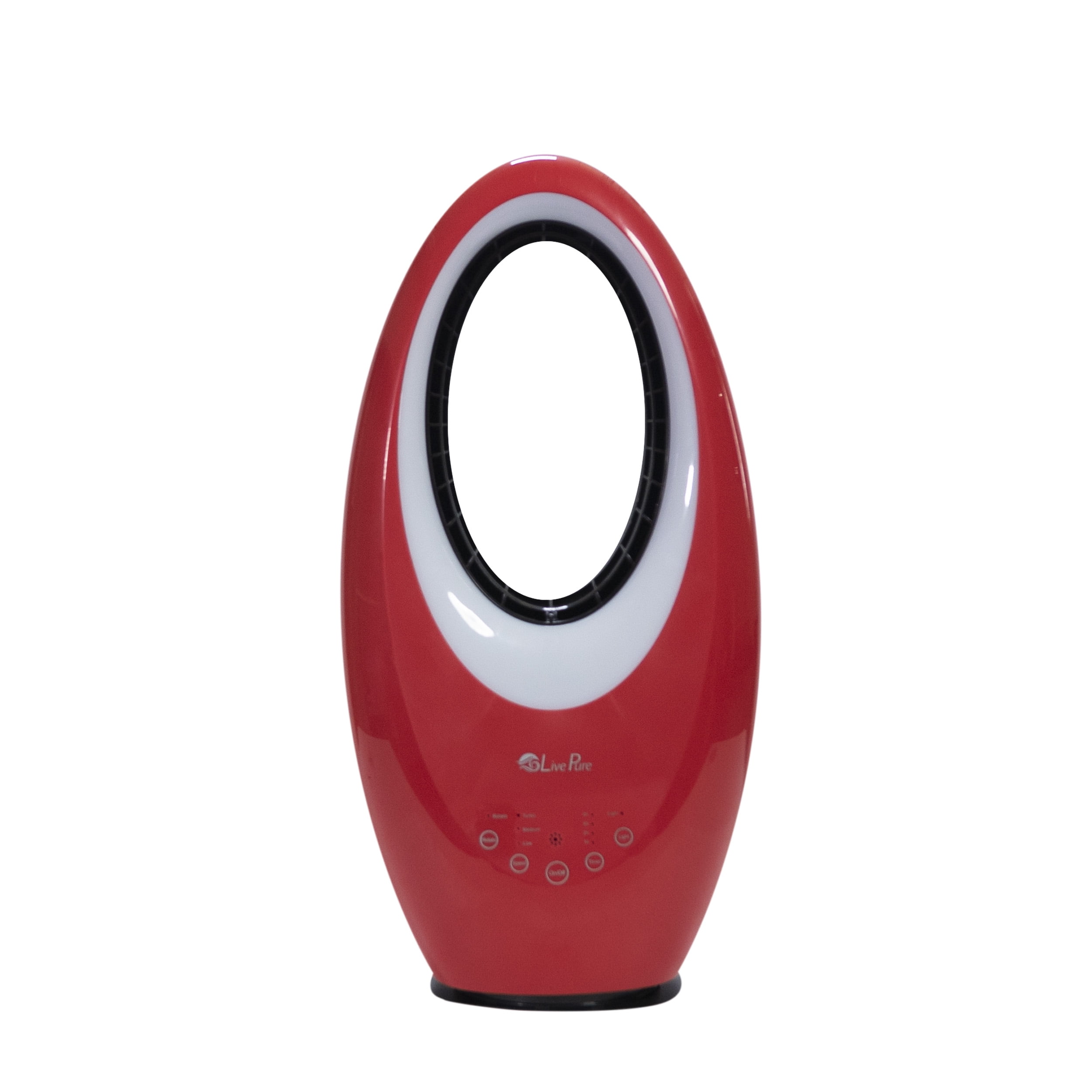LivePure Bladeless Oscillating Fan w/Filter and Aroma Tray. 3-Speed Adjustment, Touch Control, Quiet Cooling, Stand Up Fan for Bedroom, Office, Kitchen, Red