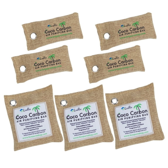 LivePure CocoCarbon Coconut Carbon Air Purifying Bag Odor Eliminator 7-Pack, Sand