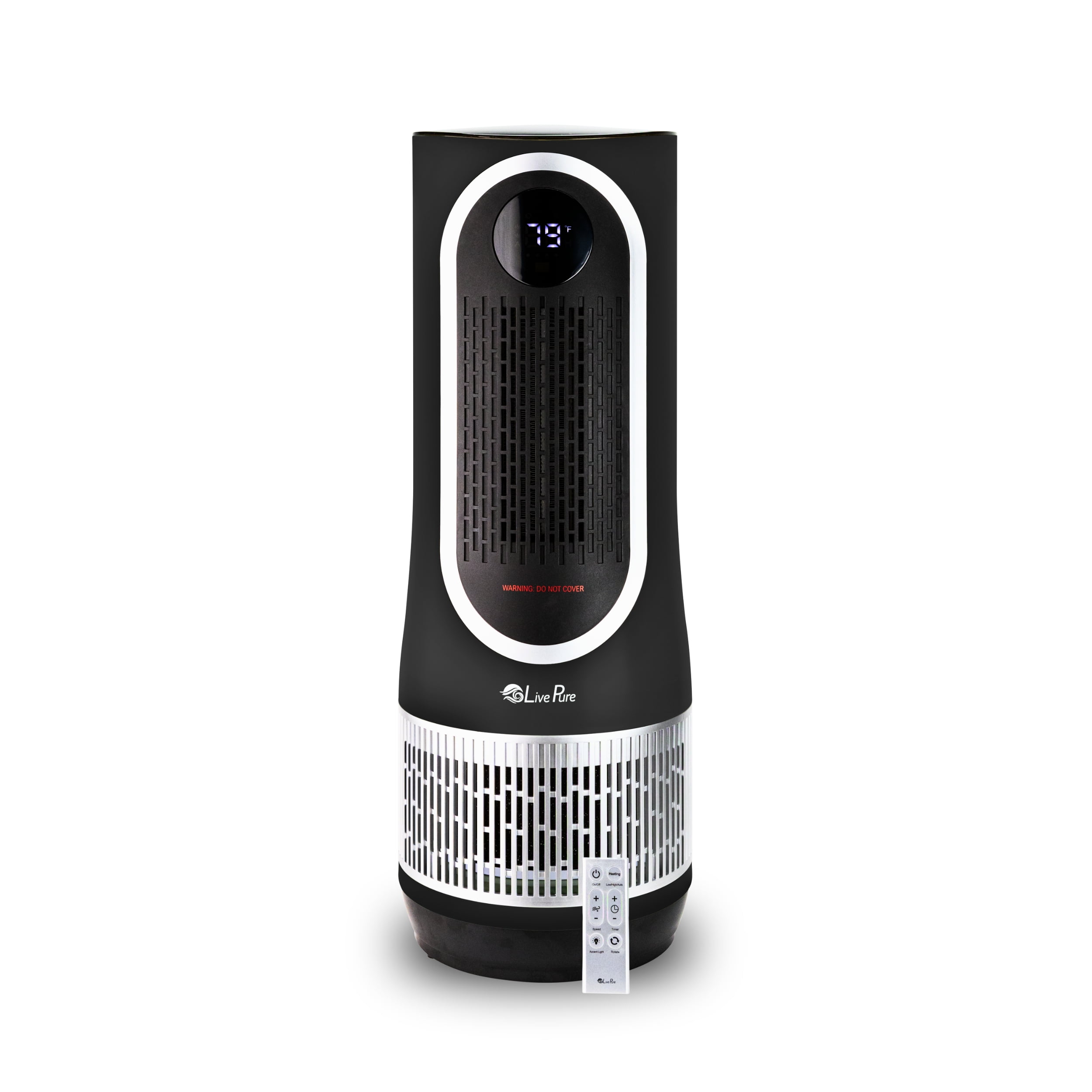 LivePure HEPA Air Purifier and Space Heater Combo, Powerful 3‑in‑1 Clean Heat System with True HEPA Filtration, Dual Heat Modes, All‑Season Air Cleaning, and 60° Rotation Oscillation, Black