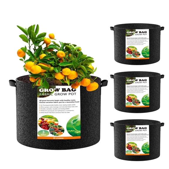 Livease 3 Gallon Grow Bags, Thick Nonwoven Plant Fabric Pots with Handles, 4Pack