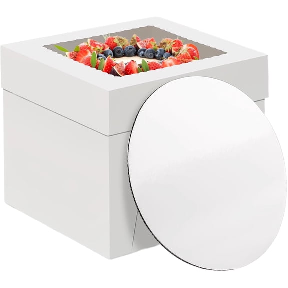 Livease Cake Boxes 8x8x8 Inches with Boards, 8 Pack White Bakery Boxes with Window, Cake Carrier