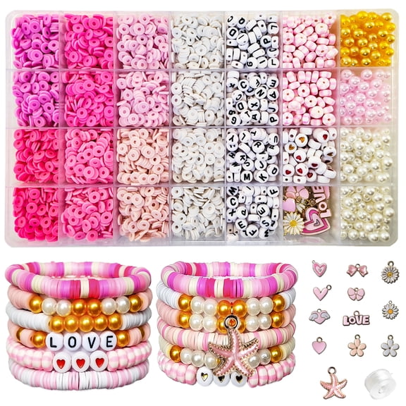 Livease Clay Beads for Bracelet Making Kit, Letters Loose Beads for Jewelry Making, Crafts Gift for Adults, Hot Pink