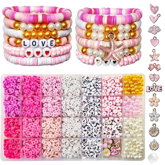 Livease Clay Beads for Bracelet Making Kit, Letters Loose Beads for Jewelry Making, Crafts Gift for Adults, Hot Pink