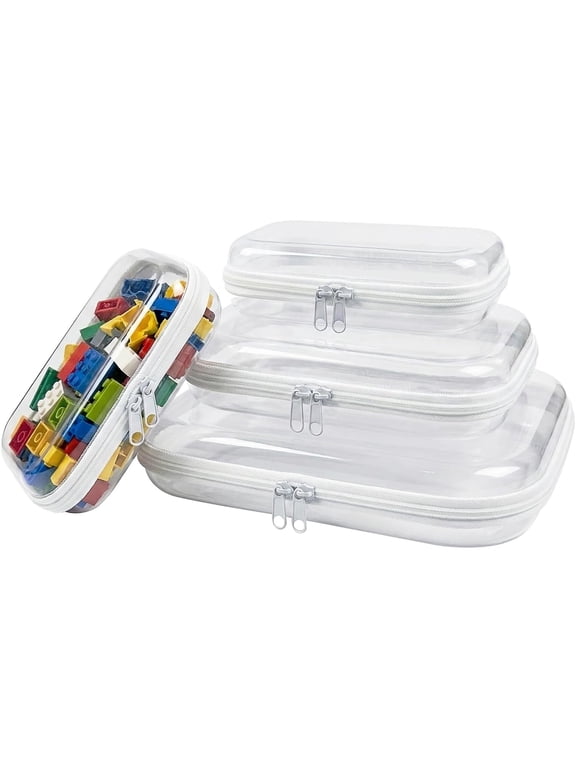 Clear Toiletry Bag for Travel, 3Pc Hard Shell Zipper Case, Zipper Pouches for Home Storage