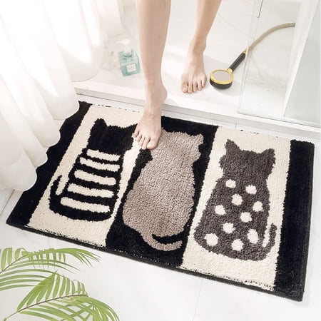 LivebyCare Cute Bath Rug with Non Slip Strong Water Aabsorbent Plush Microfiber Small Cat Bathroom Rug for Bathroom Floor Bath Mat Fun Indoor Shower Mat Doormat 17.5 X 25.5IN