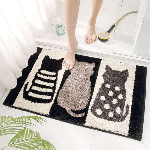 LivebyCare Cute Bath Rug with Non Slip Strong Water Aabsorbent Plush Microfiber Small Cat Bathroom Rug for Bathroom Floor Bath Mat Fun Indoor Shower Mat Doormat 17.5 X 25.5IN