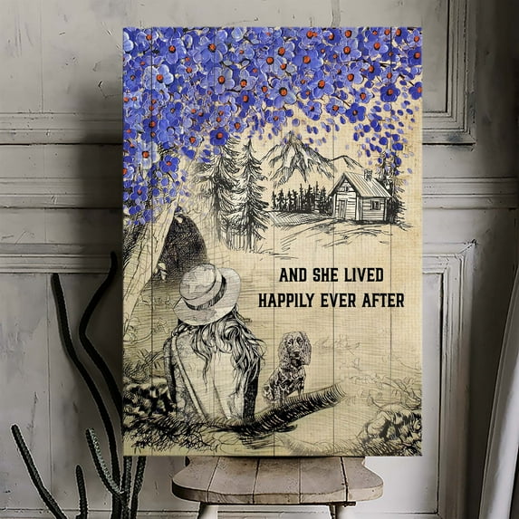 And She Lived Happily Ever After Canvas Wall Art – Inspirational Quote Print – Feminine Bedroom or Office Decor – Empowering Gift for Women – Stretched Ready to Hang