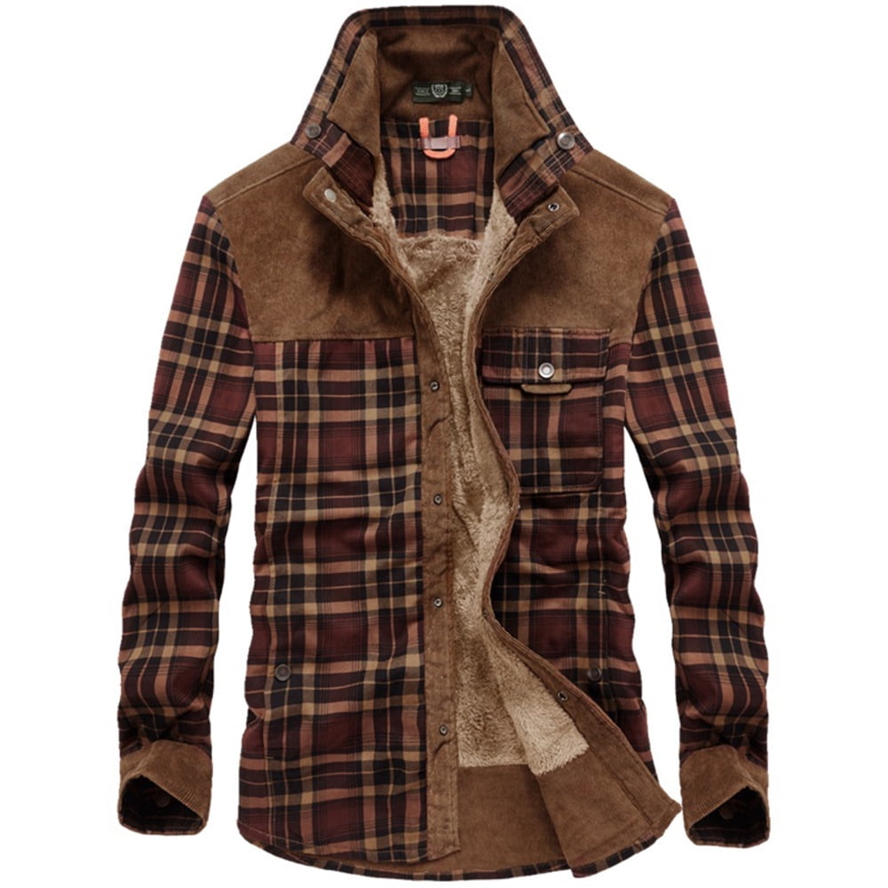 Liveday Men Wanderer Jacket, Overland Flannel Jacket, Long Sleeves Warm Fleece Shirts Tops Warm Business Casual Shirt for Man