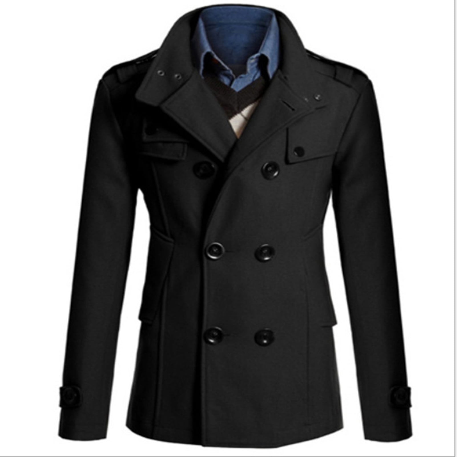 Liveday Men's Double Breasted Winter Jacket Vintage Fashion Trench Coat