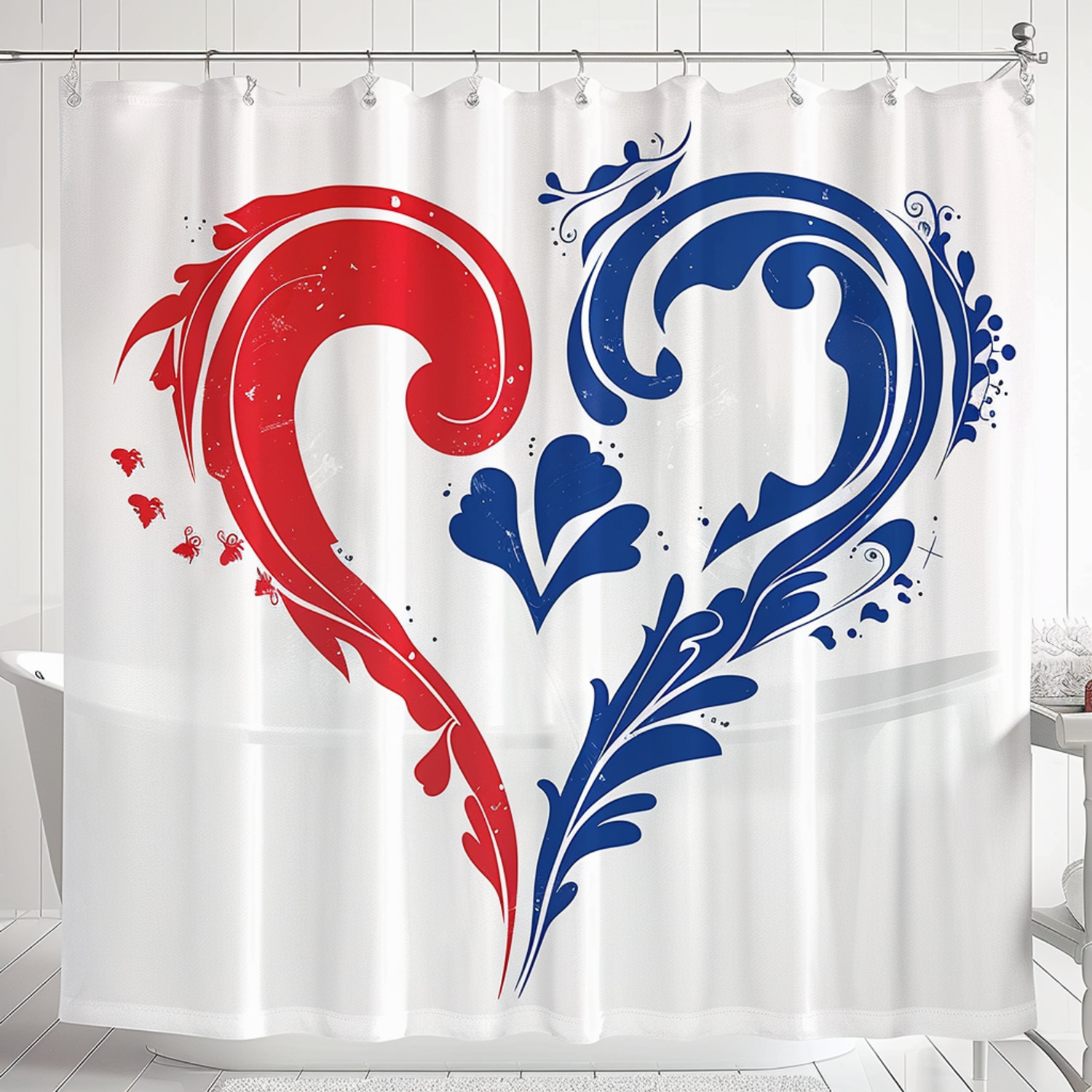 Liveden Mascot Heart Design Shower Curtain Red Blue Bathroom Decor