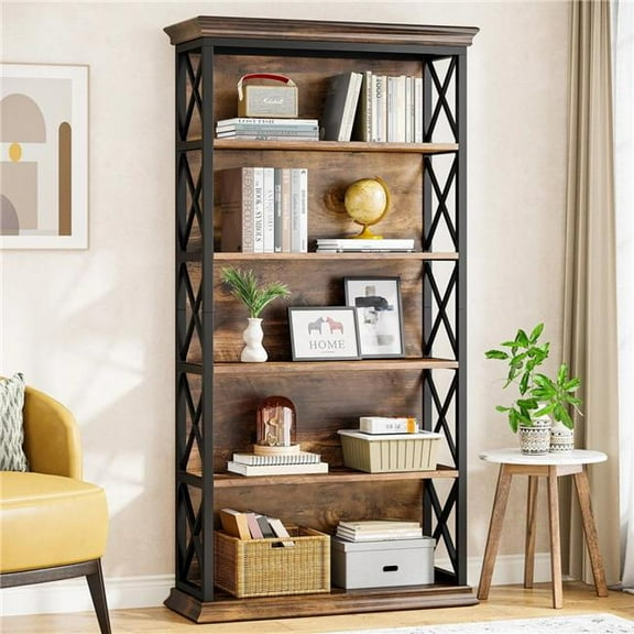 Liveditor TD-WQ39676 6-Tier Bookshelf, 70.87' Etagere Metal and Wood Bookcase for Home Office