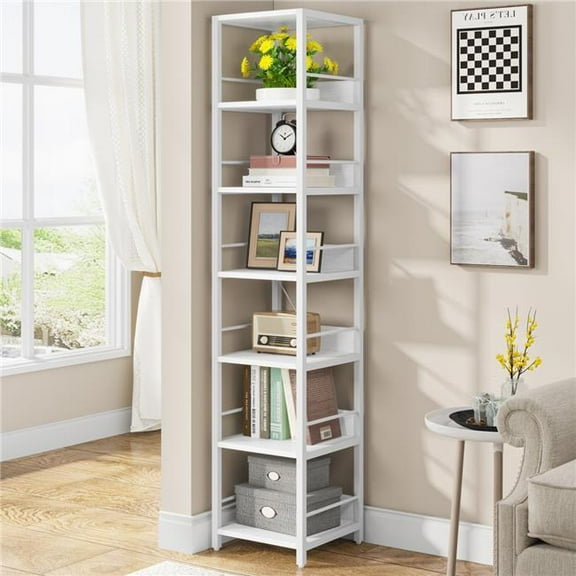 Liveditor TD-WQ34093 6-Tier Corner Shelf in White, Narrow Etagere Bookshelf Storage Rack
