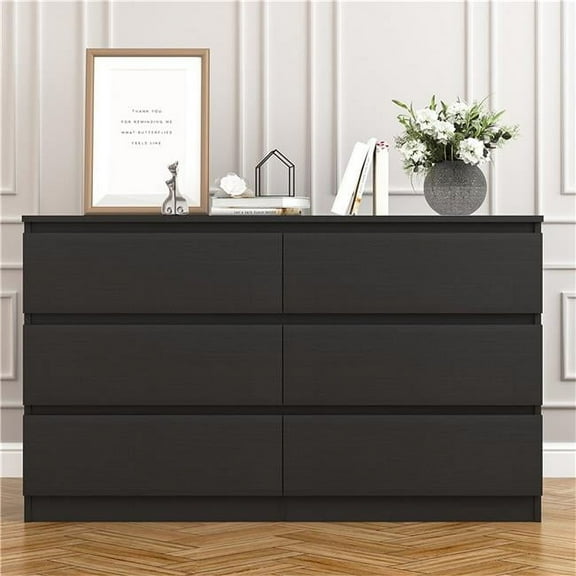 Liveditor QWE-WBWB11108 Elegant 6-Drawer Dresser for Ample Storage, Perfect for Bedroom or Living Room in Black
